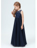 Navy Blue Lace Chiffon Simple Junior Bridesmaid Dress Navy Blue Lace Chiffon Simple Junior Bridesmaid Dress